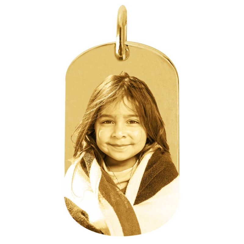 Pendentif photo personnalisé en plaqué or 750/1000ème avec une gravure