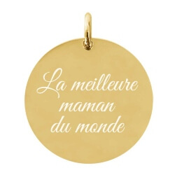 Pendentif rond en plaqué or 750/1000ème gravé avec un texte