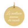 Pendentif rond en plaqué or 750/1000ème gravé avec un texte
