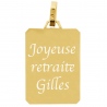 Pendentif grand rectangle en plaqué or 750/1000ème gravé avec un texte