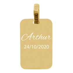 Pendentif rectangle en Plaqué or 750/1000ème gravé avec un texte