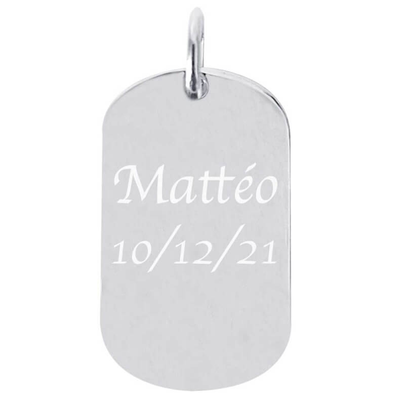 Pendentif tonneau en argent 925/1000ème gravé avec un texte