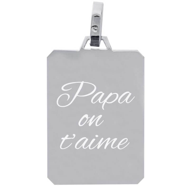 Pendentif grand rectangle en argent 925/1000ème gravé avec un texte