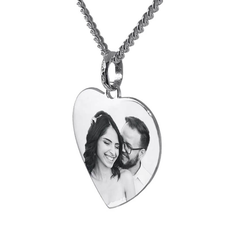 Pendentif personnalisé gravure photo petit cœur love en argent 925