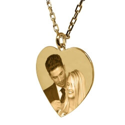 Pendentif personnalisé gravure photo cœur love en plaqué or