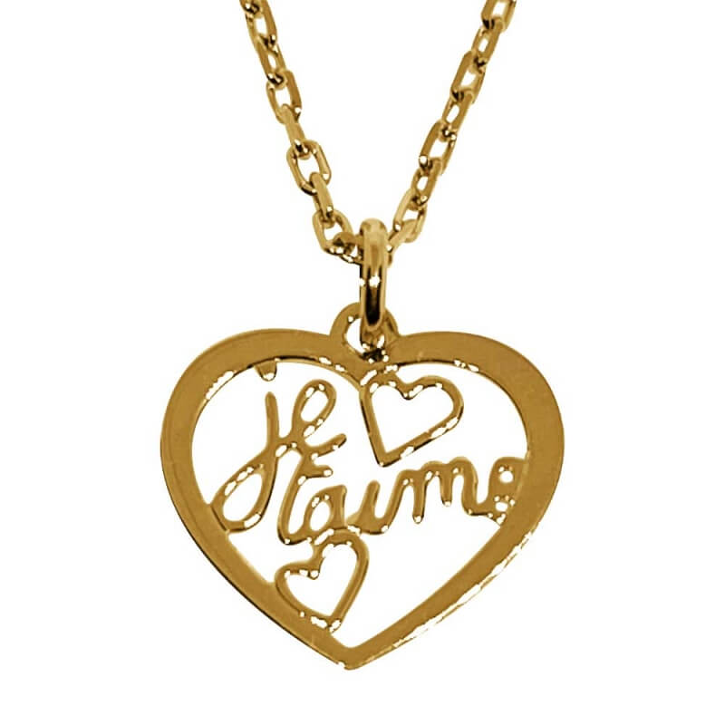 Pendentif saint valentin "je t'aime" en plaqué or