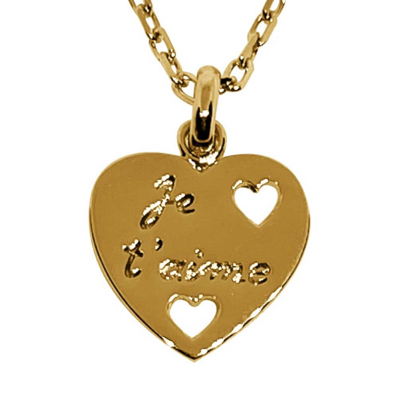 Pendentif saint valentin "je t'aime" plein en plaqué or