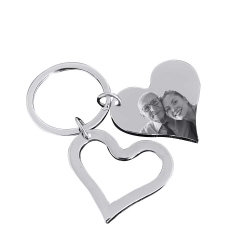 Porte clé double cœur personnalisé avec la gravure d'une photo et d'un texte