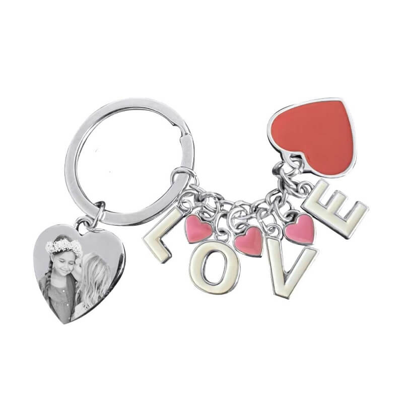Porte clé cœur love personnalisé avec une gravure photo et texte