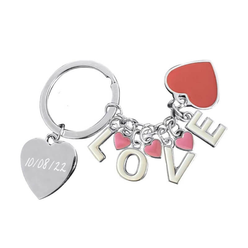 Porte clé cœur love personnalisé avec la gravure d'un texte prénom date