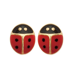 Boucles d'oreilles coccinelle en plaqué or 750 Laquées rouges