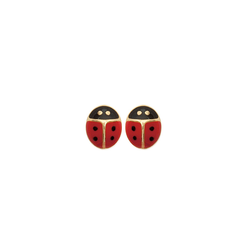 Boucles d'oreilles coccinelle en plaqué or 750 Laquées rouges