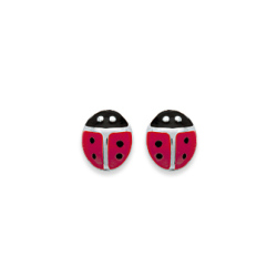 Boucles d’oreilles coccinelle en argent 925 laqué rouge et noir