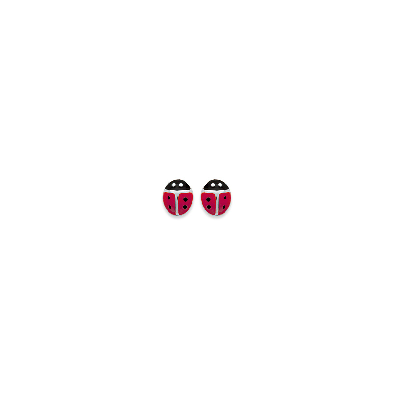 Boucles d’oreilles coccinelle en argent 925 laqué rouge et noir