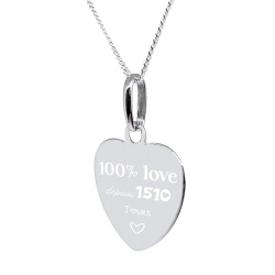 Collier personnalisé chaîne et pendentif 100% love avec la gravure d'un message d'amour et d'une photo en argent 925