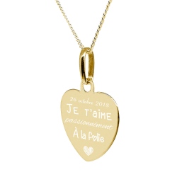 Collier personnalisé chaîne et pendentif amour avec la gravure d'une date et d'une photo en plaqué or